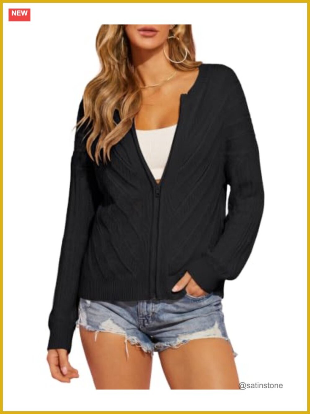 Crochet Zip Up Cardigan Women Long Sleeve Hollow Out Knit Sweater - Picture 1 of 6